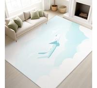Living Room Rugs 160 x 230 cm, Simple Illustration Fluffy Carpet Aeroplane Soaring Above Clouds Soft Serene, Rugs Children s Room Aviation Theme, Blue White