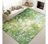 Living Room Rugs 40 x 60 cm, Natural Landscape Fluffy Carpet Wildflowers in Sunlight Fresh Healing, Rugs Balcony Laundry Room, Green White