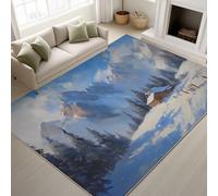 Living Room Rugs 40 x 60 cm, Realistic High Res Fluffy Carpet Snow Mountain Cabin Pine Forest Serene Alpine, Rugs Landscape Lovers, Blue White
