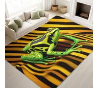Living Room Rugs 50 x 80 cm, Hyper Realistic Vector Fluffy Carpet Frog Lifelike Dynamic, Rugs Realistic Animal Lovers, Yellow Green