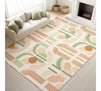 Living Room Rugs 60 x 90 cm, Retro Fluffy Carpet Geometric Arches Semi Circles Classic, Rugs Living Room Cafe, Brown Green