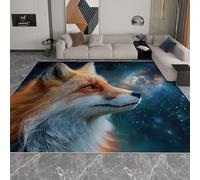 Living Room Rugs 60x90 cm Soft Low Pile Non Slip Area Rugs for Bedroom Dining Room Lounge, Fantasy Starry Sky Animal Fox Washable Non-Shedding Floor Carpet - Blue