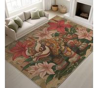 Living Room Rugs 80 x 150 cm, Anime New Year Fluffy Carpet Lion Dance Lily Clouds Vibrant Traditional, Rugs New Year Living Room, Red Gold