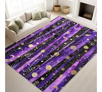 Living Room Rugs 80 x 150 cm, Watercolour Universe Fluffy Carpet Celestial Bodies Constellations Galaxies Mysterious Radiant, Rugs Bedroom, Purple Black