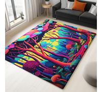 Living Room Rugs - 80x150 cm Soft Low Pile Non Slip Area Rugs for Bedroom Dining Room Lounge, Fantasy Mushrooms Forest Nature Washable Non-Shedding Floor Carpet, Multicolour