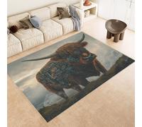 Living Room Rugs Large 140x200 cm Carpet Pattern Rhino Grass Mountain 3D Print Machine Washable Rug Non Slip Cashmere Imitation Material Suitable for Children's Room Bedroom Area Floor Mat Decor