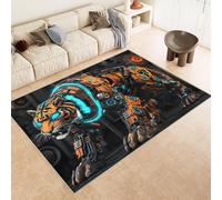 Living Room Rugs Large 140x200 cm Carpet Pattern Tiger Mechanical Creative 3D Print Machine Washable Rug Non Slip Cashmere Imitation Material Suitable for Children's Room Bedroom Area Floor Mat Decor