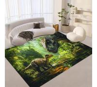 Living Room Rugs Large 150x210 cm Dinosaur Carpet 3D Print Pattern Retro Forest Plants Machine Washable Rugs Cashmere Imitation Material Non-Slip Suitable for Kitchen Children's Room Q-636
