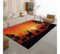 Living Room Rugs Large 50x80 cm Deer Carpet 3D Print Pattern Sunset Grassland Machine Washable Rugs Cashmere Imitation Material Non-Slip Suitable for Kitchen Children's Room 27P-48