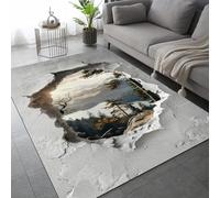 Living Room Rugs Large 80x120 cm Landscape Crack Carpet 3D Print Pattern Forest Natural Scenery Machine Washable Rugs Cashmere Imitation Material Non-Slip Suitable for Kitchen Children's Room 8P-1