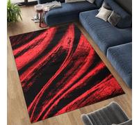 Living Room Rugs Large Upgraded 11mm Thick Sponge Soft Low Pile Non Slip Modern Area Rugs for Bedroom Dining Room Lounge, Abstract Washable Non-Shedding Floor Carpet (Red, 160 X 230 CM)