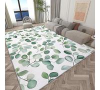 Living Room Rugs Watercolor Eucalyptus Leaves Green 160x230 cm Large Area Rugs Anti-Slip Short Pile Rug Non Shedding Carpet Runner for Hallway Non Slip Washable Area Rug Kitchen Floor