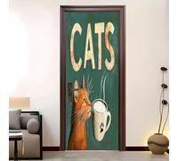 Living Room Self-Adhesive Door Sticker Animal Cat Milk for Windows Doors Nursery Decoration Turquoise Removable Poster Doorwallpaper for Home Bedroom Decor 95x215 cm