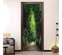 Living Room Self-Adhesive Door Sticker Birds On The Road Among The Bamboo Jungle Removable Poster PVC Doorwallpaper Green Waterproof Door Sticker for Home Bedroom Decor 95x215 cm