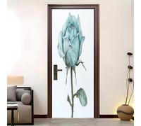 Living Room Self-Adhesive Door Sticker Turquoise Rose Petals for Windows Doors Nursery Decoration White Removable Poster Doorwallpaper for Home Bedroom Decor 95x215 cm