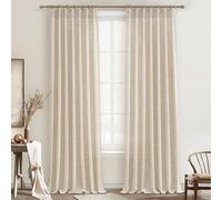 Living Room Semi Sheer Curtains 90 Inches Long 2 Panels Set, Natural Thick Linen Pinch Pleated Curtains Taupe Country Rustic Light Filtering Drape with Hooks Ceiling Track for 88inch Window W40 xL90
