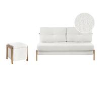 Living Room Set 3 Seater EDLAND Boucle White with Pouffe