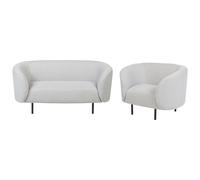 Beliani Fabric Living Room Set Black And White Loen, White