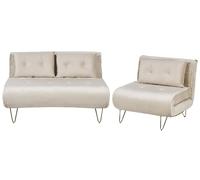 Beliani Velvet Sofa Set Beige Vestfold, Brown