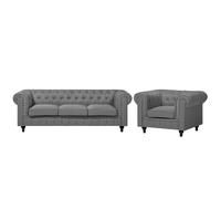 Living Room Set CHESTERFIELD Fabric Light Grey 4 Seater