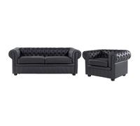 Leather Living Room Set Black CHESTERFIELD