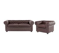 Living Room Set 4 Seater CHESTERFIELD Leather Brown