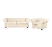 Beliani Leather Living Room Set Cream Chesterfield, Cream