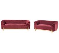 Beliani Living Room Set 5 Seater Alnor Chenille Burgundy
