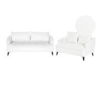 Living Room Set 5 Seater HOBRO Boucle White