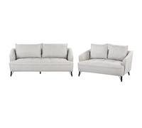 Living Room Set 5 Seater HOBRO Fabric Light Grey