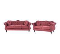 Living Room Set 5 Seater SKIEN Velvet Dark Red