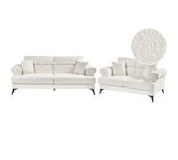 Living Room Set 5 Seater SKIVE Boucle White