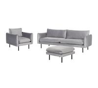 Beliani Velvet Living Room Set With Ottoman Grey Vinterbro, Grey