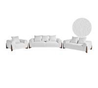 Living Room Set 6 Seater VINLIDEN Boucle White