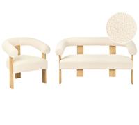 Beliani Living Room Set Ilbro Boucle Off-White/ Light Brown