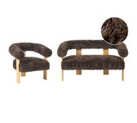 Beliani Living Room Set ILBRO Faux Fur Dark Brown/ Light Brown, Brown
