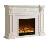 Living Room Traditional Carved Wood Electric Fireplace with Mantel Freestanding Decorative Decor(White)
