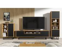 Living Room Tv Unit 200Cm Set Loft Oak & Black Matt Doors - Creative Furniture