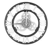 Living room wall clock Large 3D Retro Wall Clock, Silent Non Ticking Wooden Gear Wall Clocks Rustic Vintage Quartz Clocks for Home Living Room Decoration,34CM (Silver) (Silver)