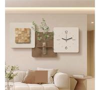Living Room Wall Decoration with Clock, 3D Decorative Clock Glass Vase, Sandstone Art for Bedroom and Study Room(Brass,19.7 * 39.4 in)