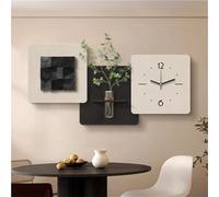 Living Room Wall Decoration with Clock, 3D Decorative Clock Glass Vase, Sandstone Art for Bedroom and Study Room(Black,19.7 * 39.4 in)