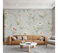 Living Room Wallpaper for Bedroom, Daisy Wallpaper | White Flower Sage Green Wildflower Wall Mural, Home Decor, Photo Wall Paper, 300 x 210 cm X&-C