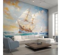 Living Room Wallpaper for Bedroom, Sailing Ships Wallpaper, Nautical Oil Painting Wall Mural, Home Decor, Photo Wall Paper, 300 x 210 cm CY-51
