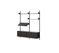 New Works - Living Wall Shelf Two Low Cabinets With Doors, Black Ash - Black Ash