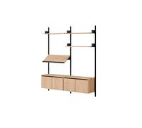 New Works - Living Wall Shelf Two Low Cabinets With Doors, Oak / Black - Black