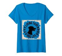Living That Dog Life - Paw Print Pet Lover V-Neck T-Shirt, Women, Sapphire, S