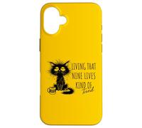 Living That Nine Lives Kind of Tired Cat Coffee Lover Case for iPhone 16 Plus