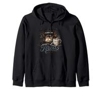 Living That Nine Lives Kind of Tired Cat Lovers Coffee Mood Zip Hoodie