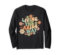 Living The Aries Way Retro Zodiac Horoscope Celestial Long Sleeve T-Shirt