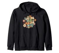 Living the Aries Way Retro Zodiac Horoscope Celestial Zip Hoodie